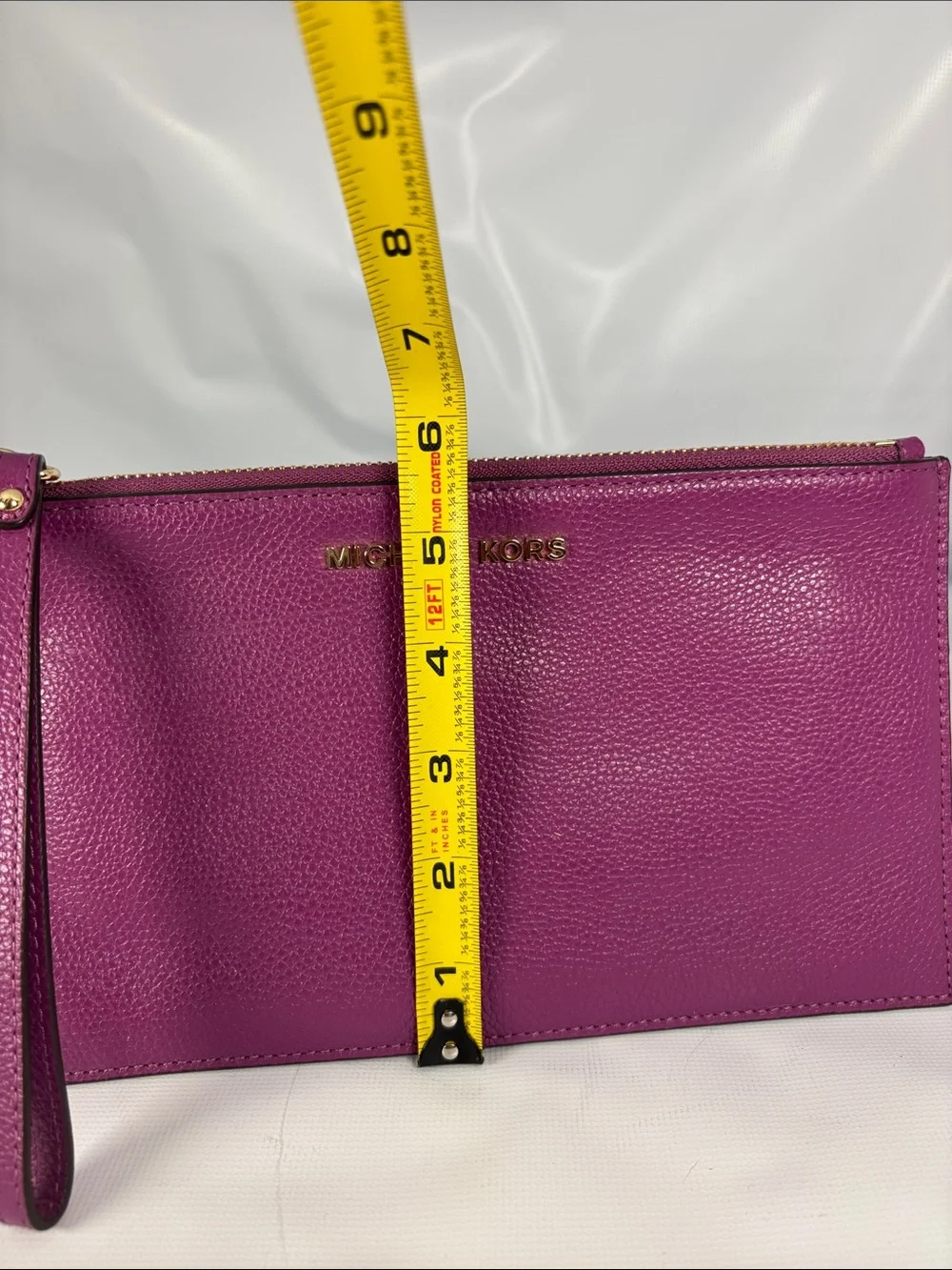 Michael Kors Magenta Pebbled Leather Wristlet Clutch with Gold Hardware